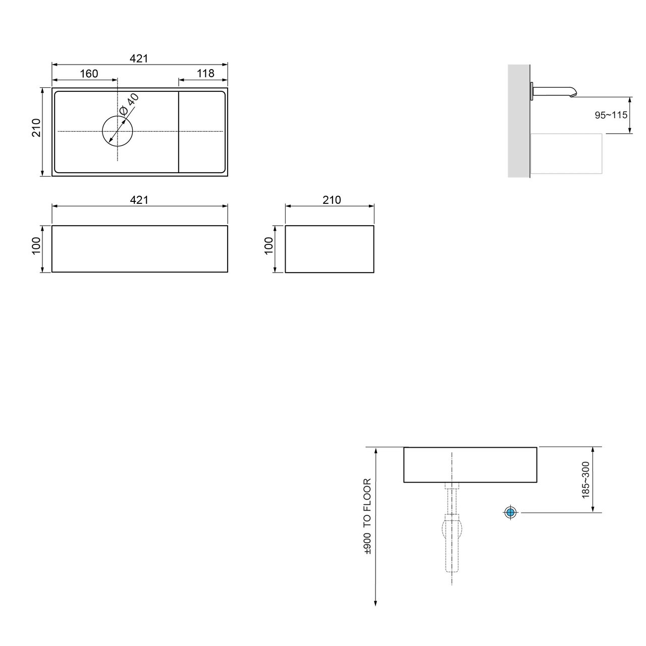 Balmani Mitra meuble wc suspendu 42 x 21 cm blanc mat avec Dama plan vasque en mat Solid Surface