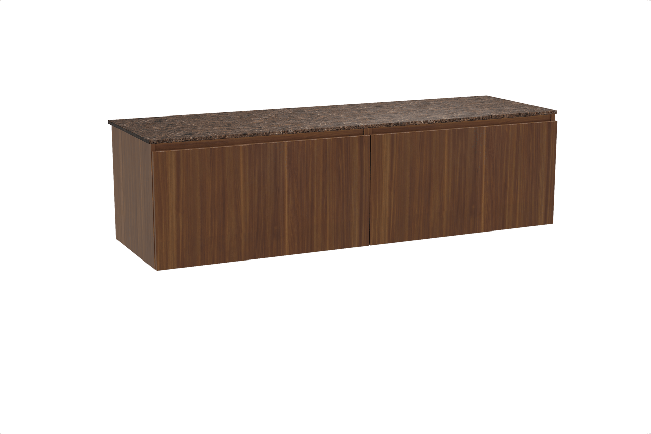 Balmani Sfera zwevend badkamermeubel 180 x 55 cm amerikaanse notelaar met Stretto enkel of dubbel tablet in marmer dark emperador