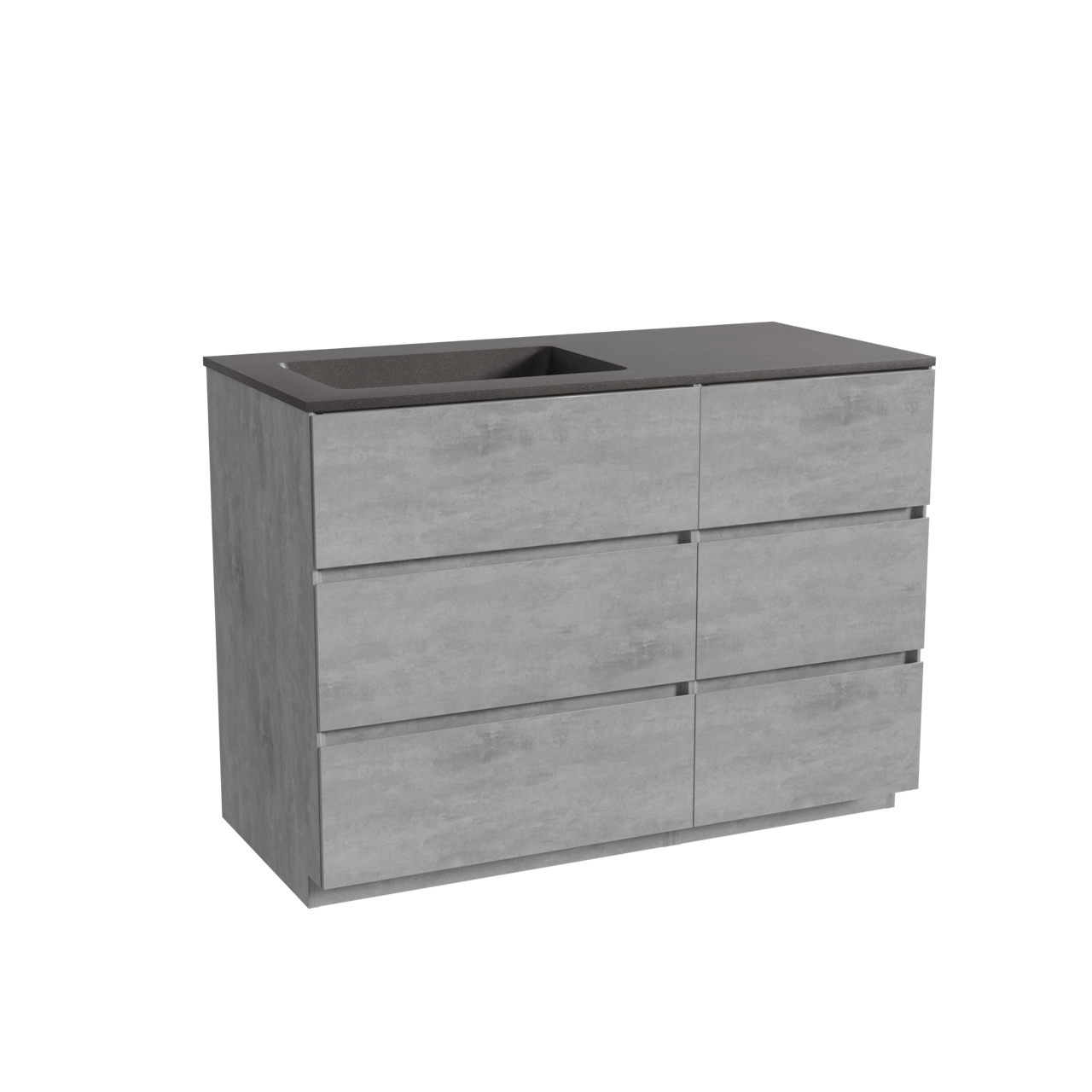 Storke Edge meuble salle de bains à poser 110 x 52 cm béton gris foncé avec Scuro vasque asymétrique gauche en quartz noir mat