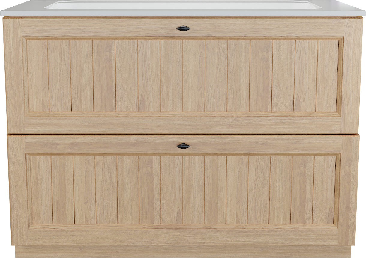 Balmani Lemon staand badkamermeubel 120 x 55 cm, fineer natuur eik met Tablo Strada enkele wastafel in glanzend wit