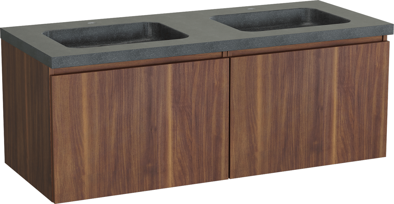 Balmani Sfera meuble salle de bains suspendu 135 x 55 cm noyer américain avec Napoli double vasque en granit noir