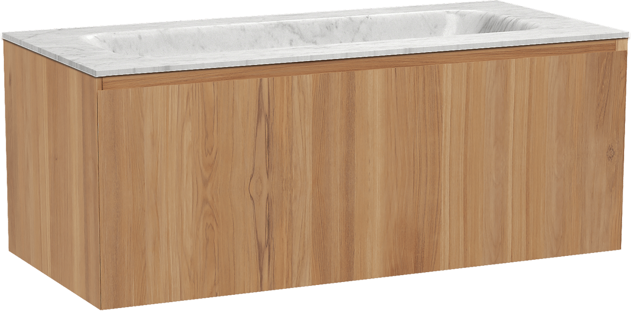 Balmani Idra meuble salle de bains suspendu 120 x 55 cm teck avec Tablo Arcato plan simple en marbre carrare