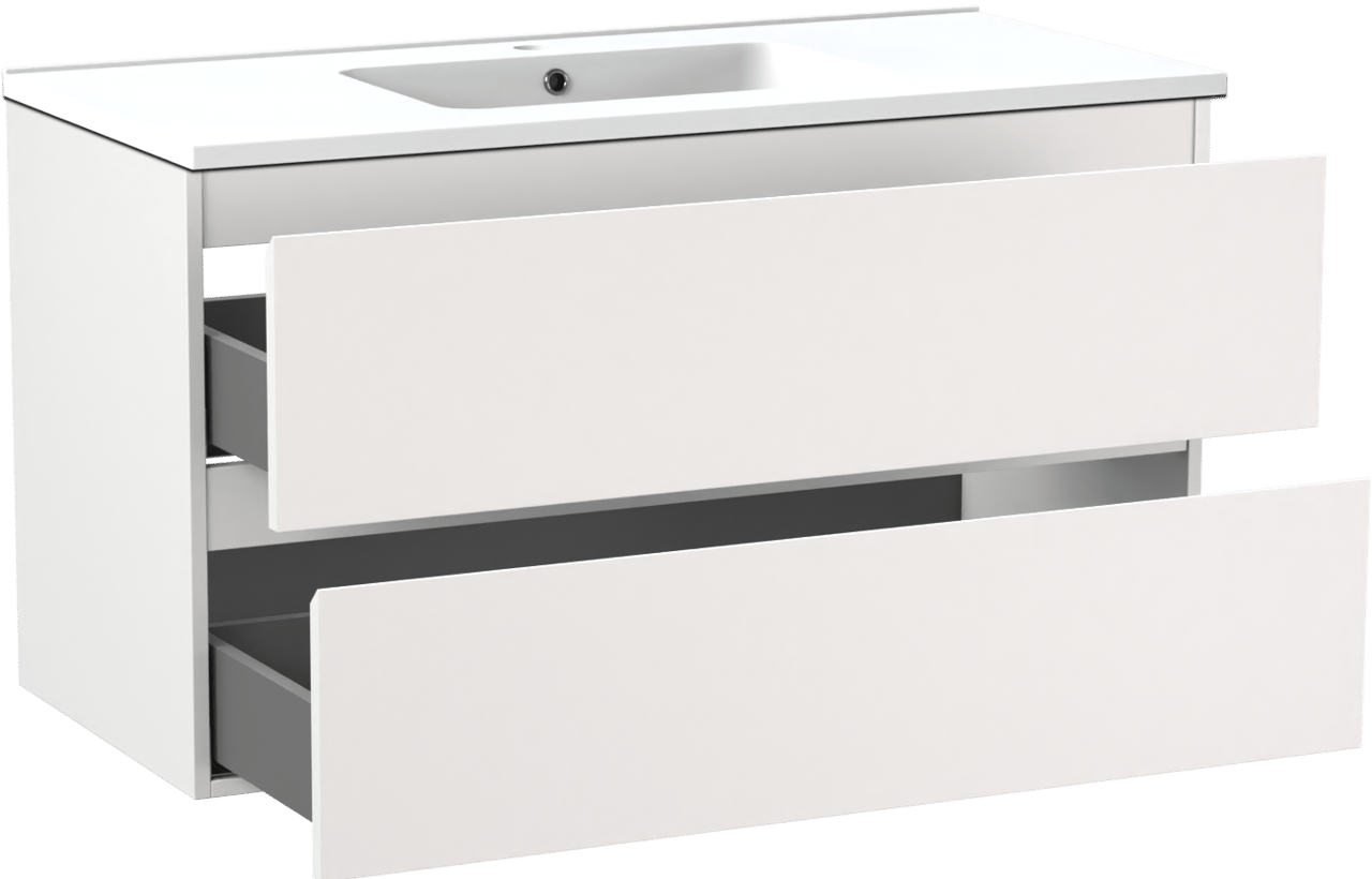 Linie Lado zwevend badmeubel 100 x 46 cm mat wit met Vano enkele wastafel in composietmarmer mat wit