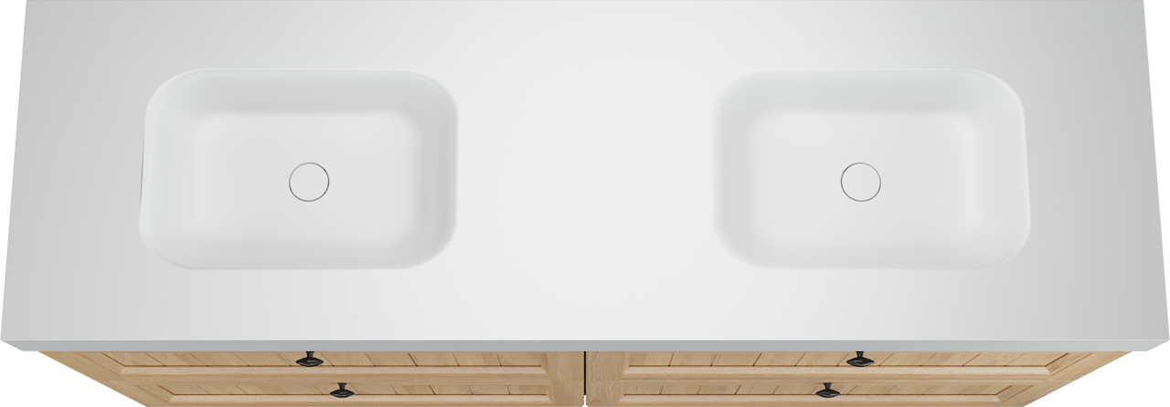 Balmani Lemon staand badkamermeubel 180 x 55 cm, fineer natuur eik met Arcato dubbele wastafel in mat wit