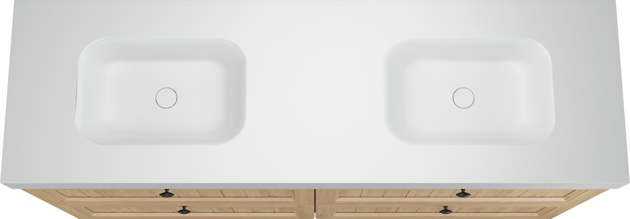 Balmani Lemon staand badkamermeubel 180 x 55 cm, fineer natuur eik met Arcato dubbele wastafel in mat wit