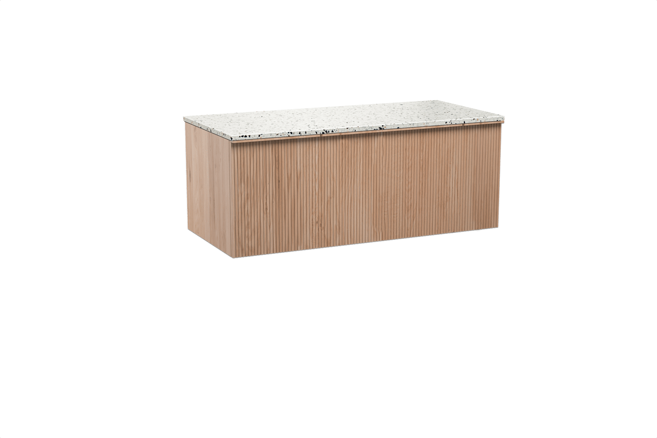 Balmani Forma meuble salle de bains suspendu 120 x 55 cm chêne naturel avec Stretto tablette simple ou double en blanc/noir mat terrazzo, Nervure droite symétrique verticale