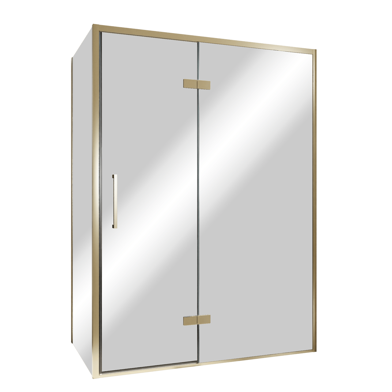 Balmani Senses Design douche en coin avec porte pivotante à droite et paroi latérale fixe, 140 x 90 cm, Miroir Reflex, Profil Brushed Champagne Gold