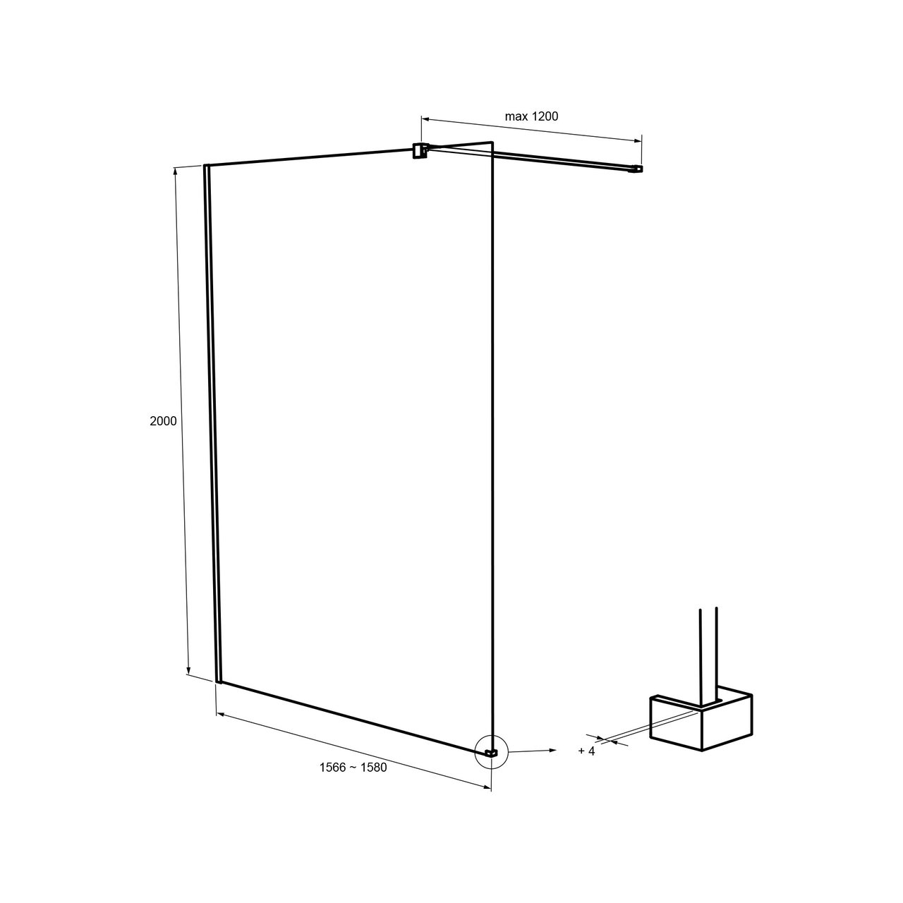 Balmani Modular inloopdouche 160 x 200 cm helder glas Brushed Champagne Gold profiel