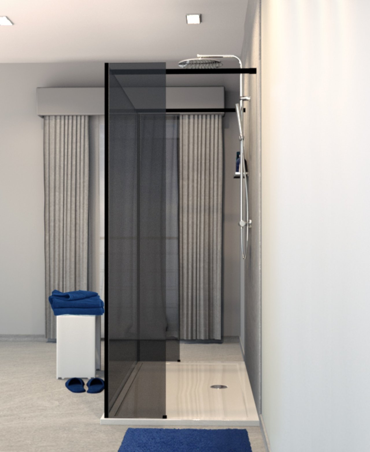 Balmani Modular douche à l'italienne avec paroi autoportante et panneau fixe 180 x 200 cm verre fumé profil noir mat