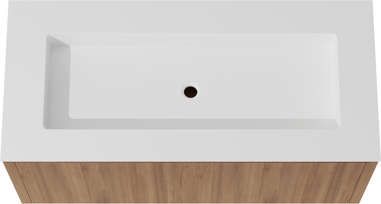 Balmani Eclips hängendes Möbelstück Set: 120 x 55 cm, Teak, mit Tablo Stretto Einzelwaschtisch mit 2 Bohrungen Einzelwaschtisch für 2 Armaturenlöcher Solid Surface Weiβ matt