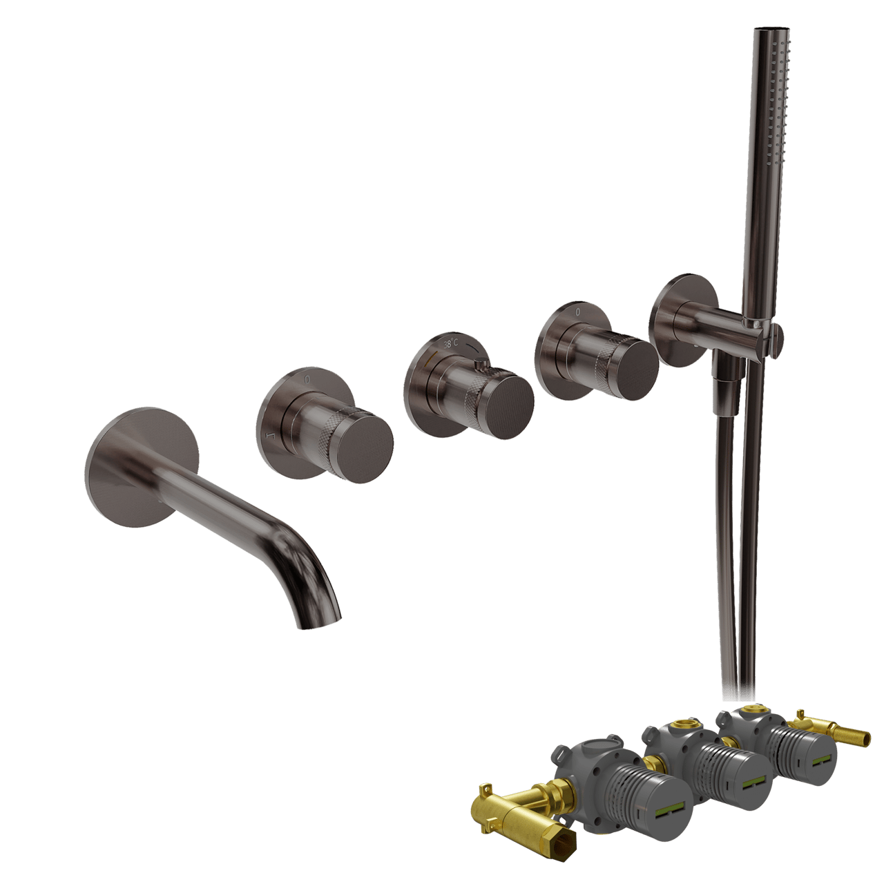 Blaufoss Pavilion Robinet de baignoire encastré Brushed GunMetal set douchette incl. incl élément intégré