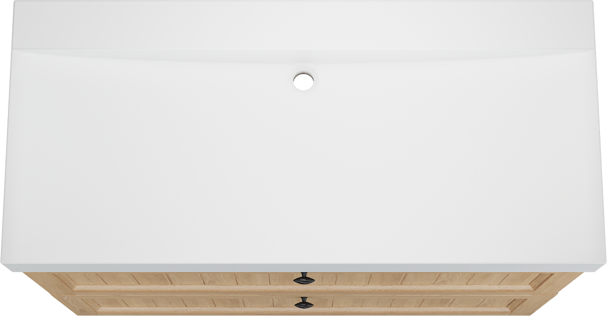 Balmani Lemon staand badmeubel 120 x 55 cm, fineer naturel eiken met Wave enkele wastafel voor 2 kraangaten in mat wit