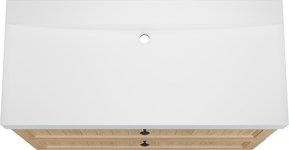 Balmani Lemon staand badkamermeubel 120 x 55 cm, fineer natuur eik met Wave enkele wastafel voor 2 kraangaten in mat wit