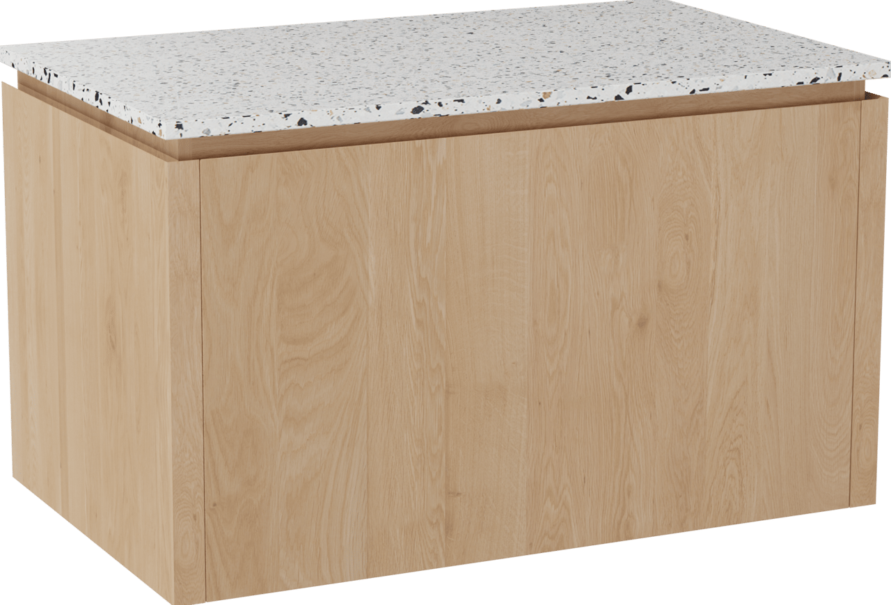 Balmani Eclips meuble salle de bains suspendu 90 x 55 cm Chêne naturelle avec Stretto tablette simple en Bianco Nero Terrazzo