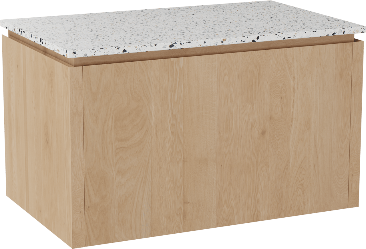 Balmani Eclips zwevend badkamermeubel 90 x 55 cm Natuur eik met Stretto enkel tablet in Bianco Nero Terrazzo