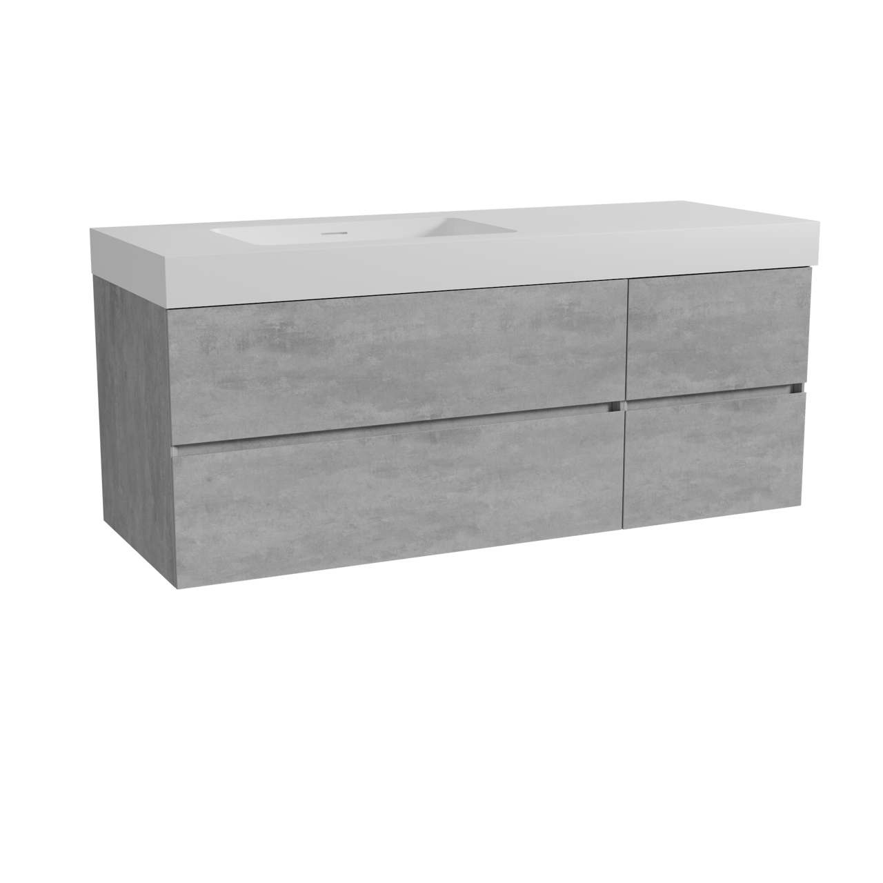 Storke Edge zwevend badmeubel 140 x 52 cm beton donkergrijs met Mata High asymmetrisch linkse wastafel in solid surface mat wit