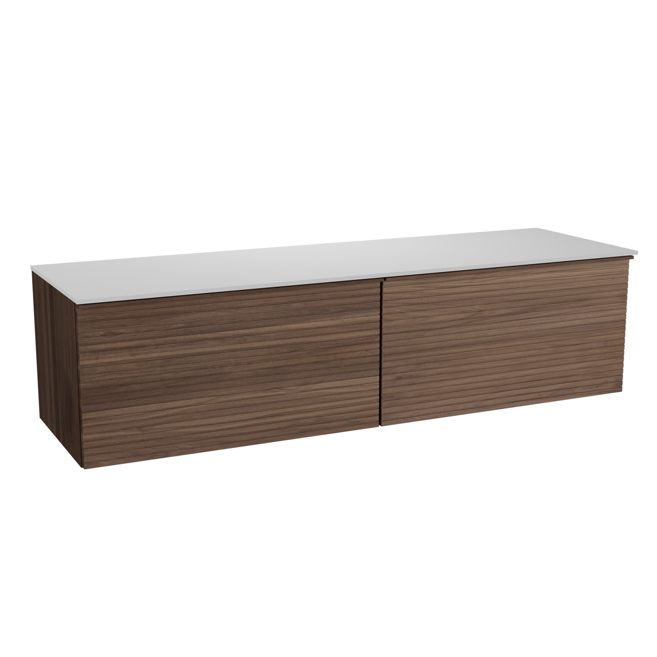 Balmani Forma meuble salle de bains suspendu 180 x 55 cm noyer américain avec Stretto tablette simple ou double en solid surface blanc mat, Nervure droite symétrique horizontale