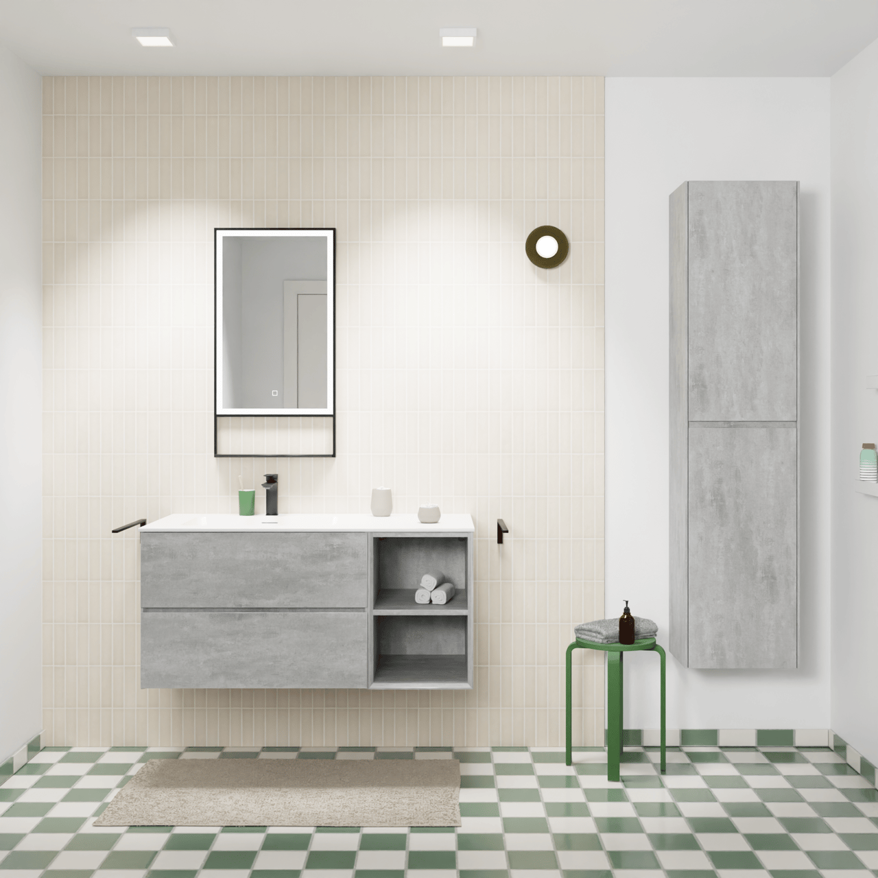 Storke Edge hängendes Möbelstück Set: 110 x 52 cm, Beton dunkelgrau, mit Mata Waschtisch links, Solid Surface Weiß matt