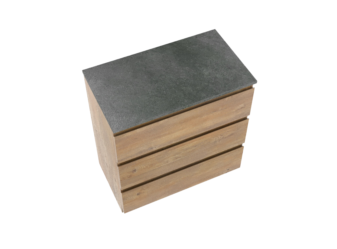 Linie Lado freistehendes Möbelstück Set: 80 x 46 cm, Naturbelassene Eiche, mit Lado Einzel Waschtischplatte, Melamin Schiefergrau