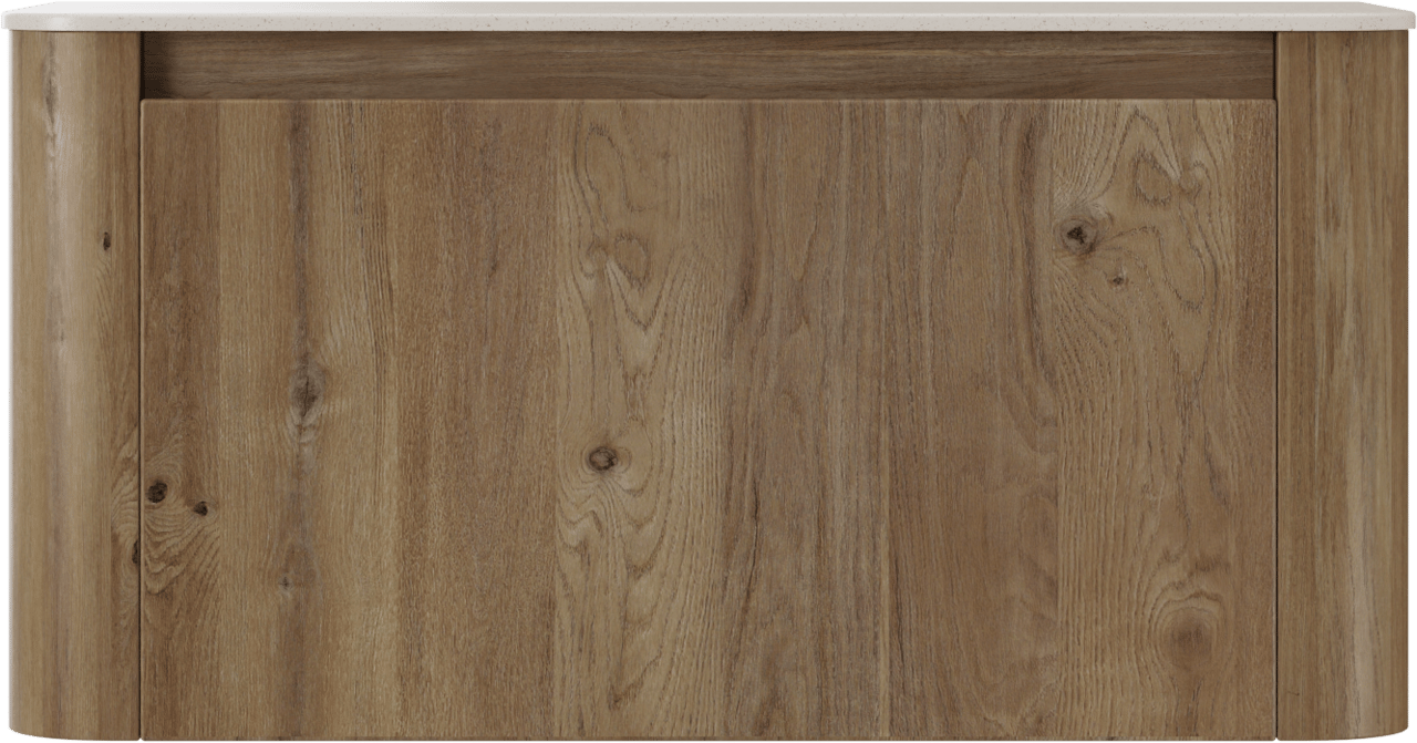 Storke Soft hängendes Möbelstück Set: 100 x 46 cm, Eiche rau, mit Tavola Soft Einzelwaschtischplatte Solid Surface Beige Granit