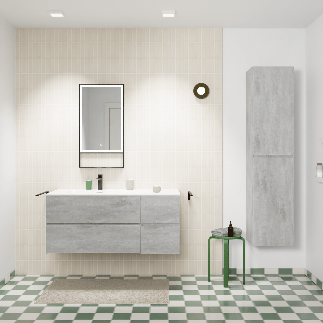 Storke Edge hängendes Möbelstück Set: 120 x 52 cm, Beton dunkelgrau, mit Mata Waschtisch links, Solid Surface Weiß matt