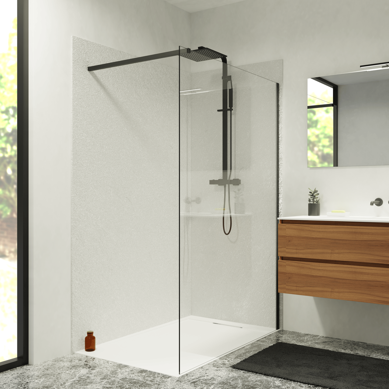 Balmani Zeno panneaux muraux de douche 120 x 90 x 260 cm marbre composite blanc mat texture ardoise