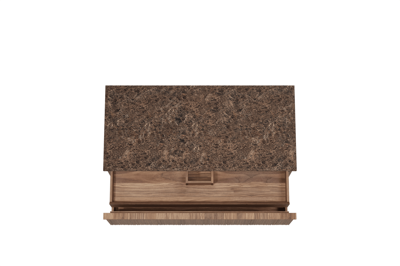 Balmani Forma meuble salle de bains suspendu 120 x 55 cm noyer américain avec Stretto tablette simple ou double en marbre dark emperador, Nervure circulaire asymétrique verticale