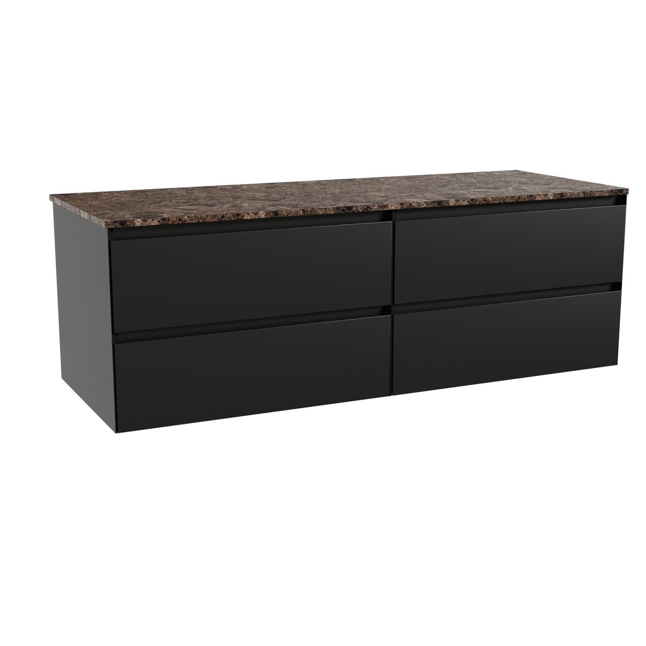 Balmani Mitra meuble salle de bains suspendu 150 x 55 cm noir mat avec Stretto tablette simple ou double en marbre dark emperador