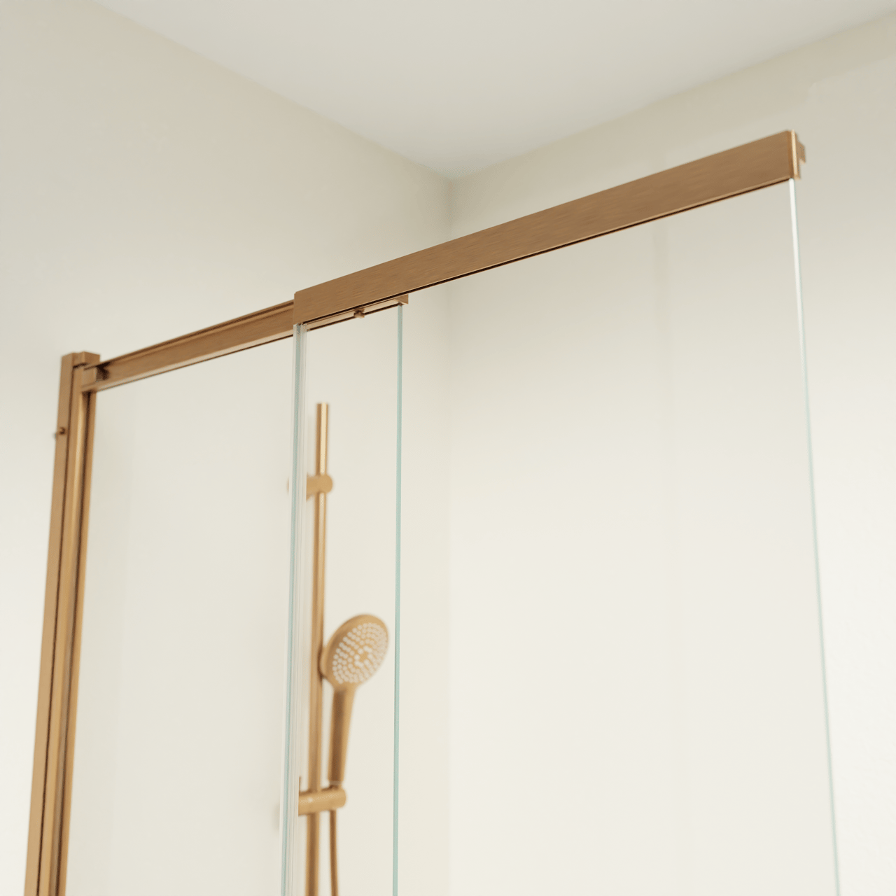 Luca Varess Vetras uitschuifbare badwand 100 cm helder glas geborsteld Rosegold profiel