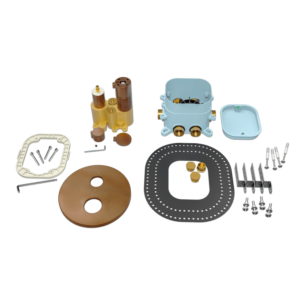 Blaufoss Smartbox Round thermostatische inbouw douchekraan 2 functies Brushed Rosegold incl. inbouwelement