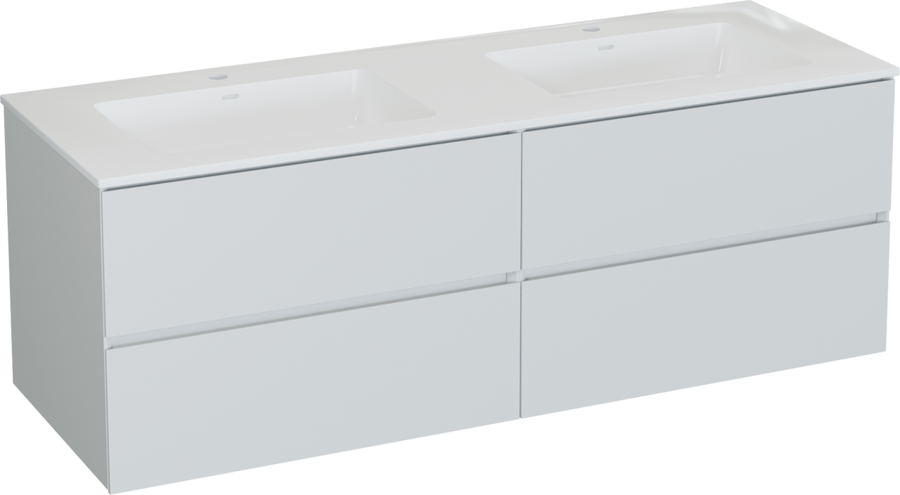 Storke Edge meuble salle de bains suspendu 150 x 52 cm blanc mat avec Bilia double vasque en marbre composite blanc brillant