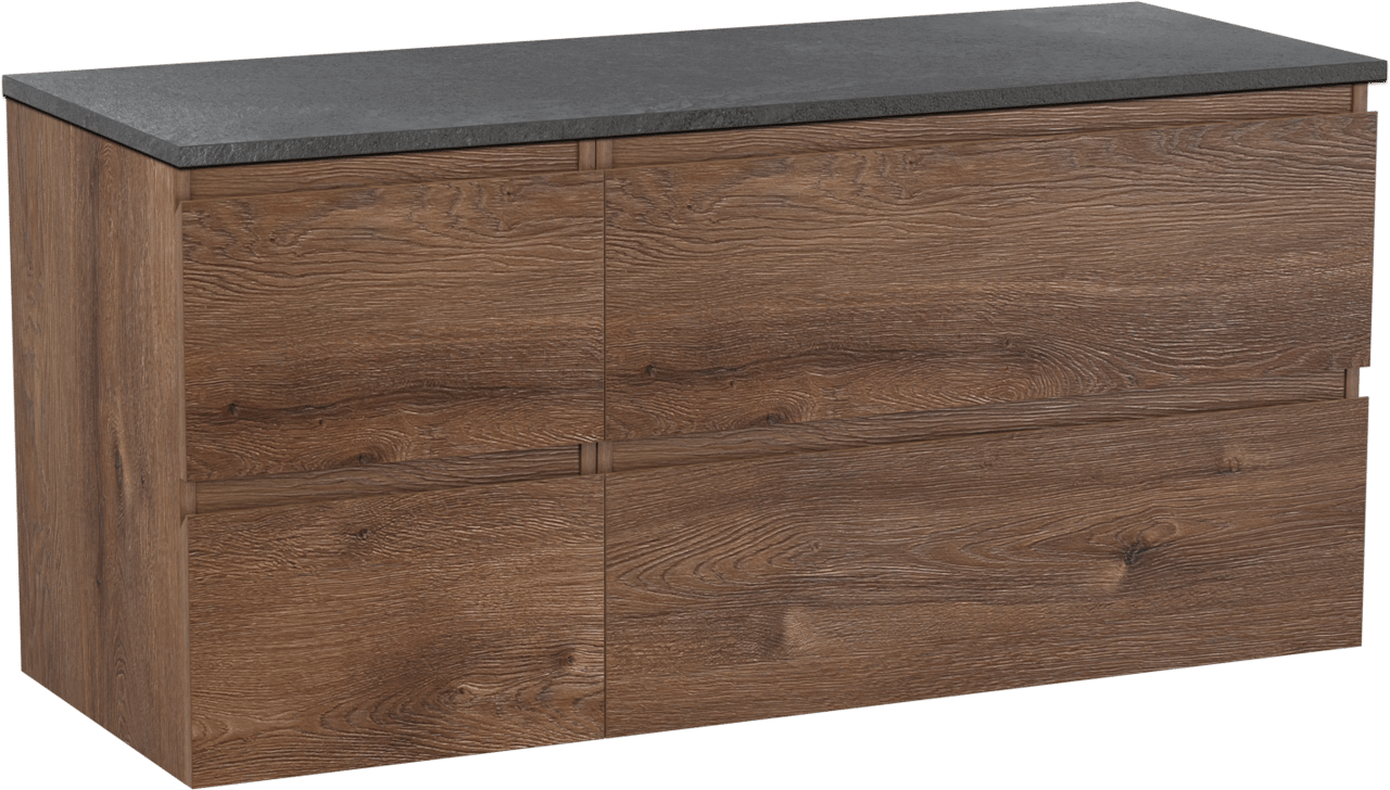 Linie Lado hängendes Möbelstück Set: 120 x 46 cm, Braune Eiche, mit Lado Einzel- oder Doppel Waschtischplatte, Melamin Schiefergrau