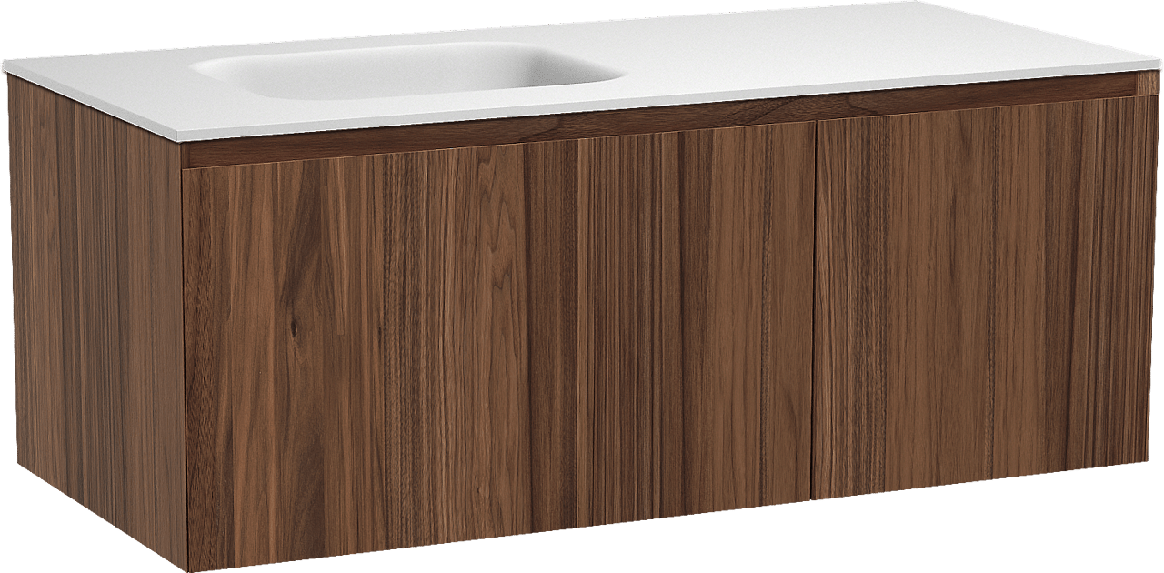 Balmani Idra hängendes Möbelstück Set: 120 x 55 cm, Nussbaum, mit Tablo Arcato Waschtisch links, Solid Surface Weiß matt