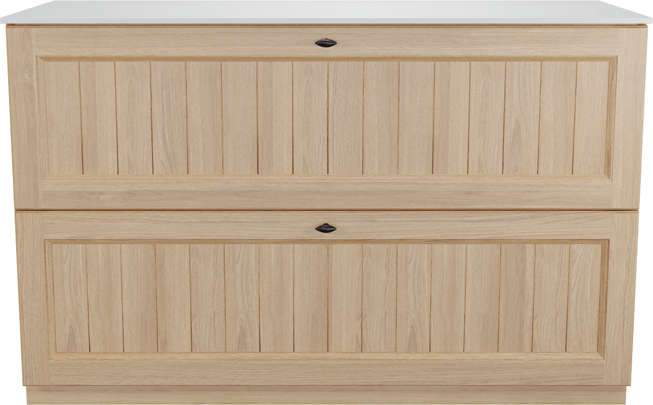 Balmani Lemon staand badkamermeubel 135 x 55 cm, fineer natuur eik met Stretto enkel of dubbel tablet in mat wit