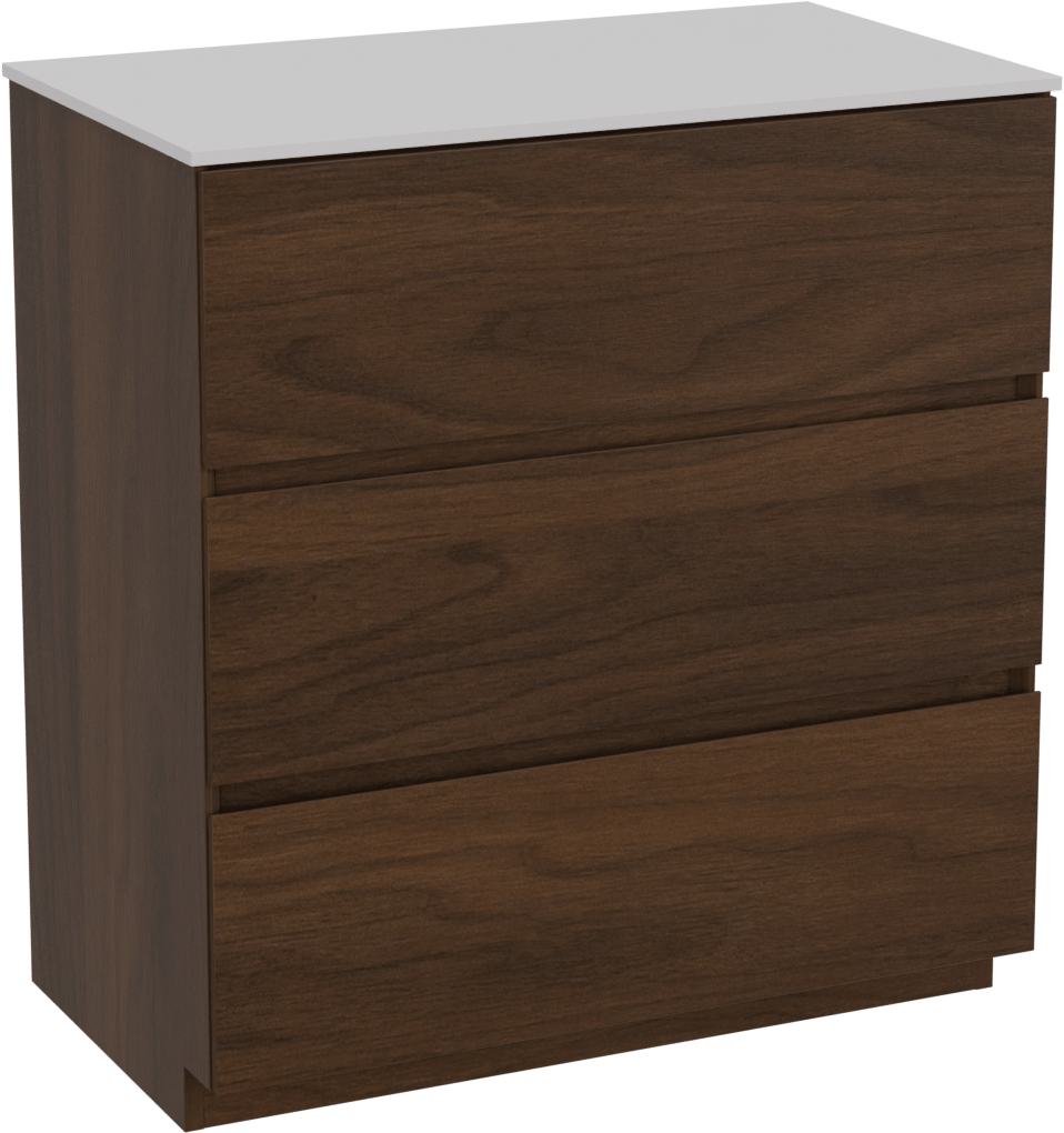 Storke Edge freistehendes Möbelstück Set: 80 x 46 cm, Nussbaum, mit Tavola Einzel Waschtischplatte, Solid Surface Weiß matt