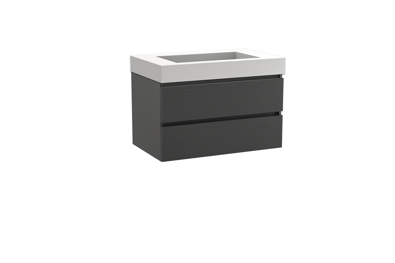 Balmani Lucida zwevend badkamermeubel 90 x 55 cm zwarte eik met Modus enkele wastafel in solid surface mat wit