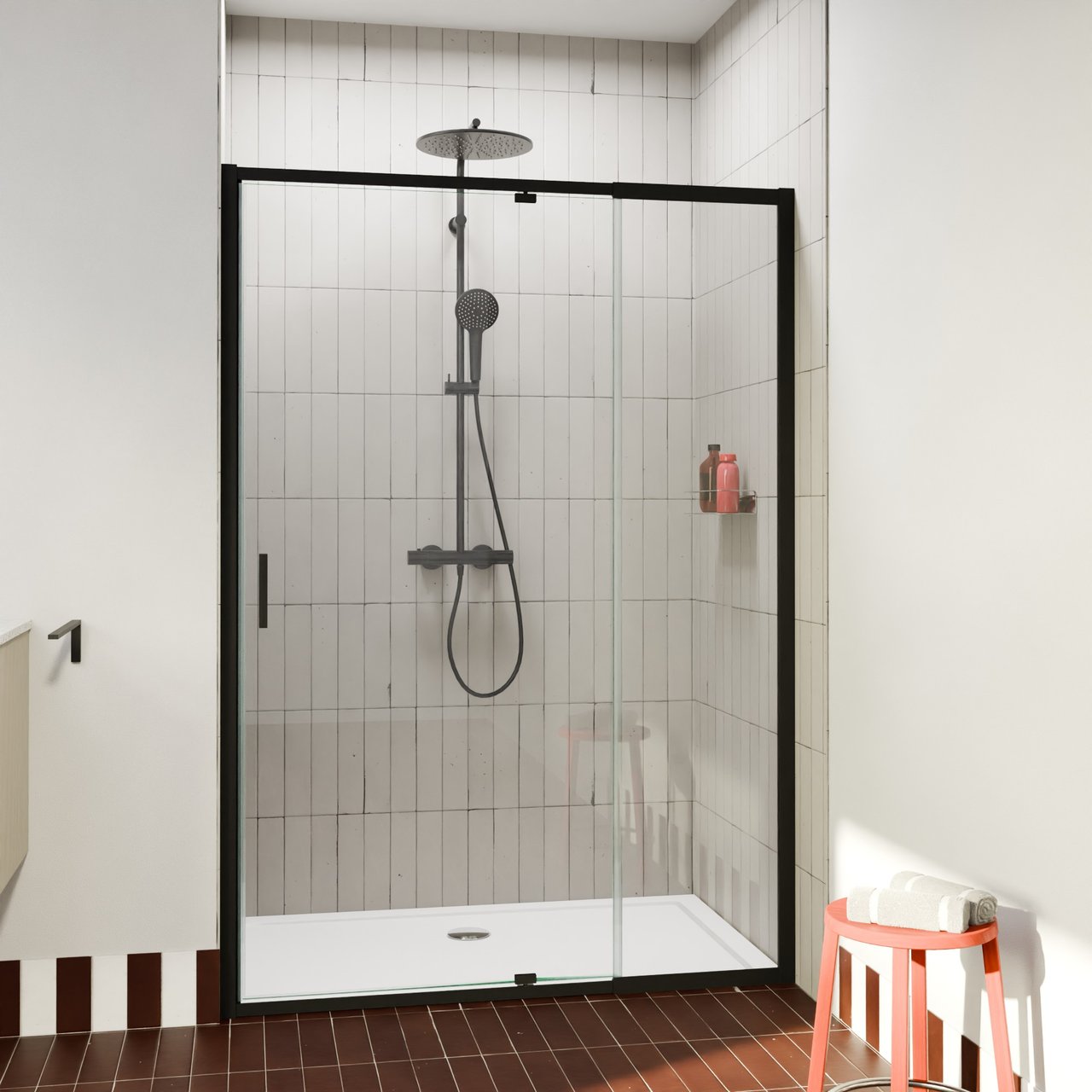 Luca Varess Vidor Telescope porte pivotante 100 cm x 190 cm verre transparent profil noir mat