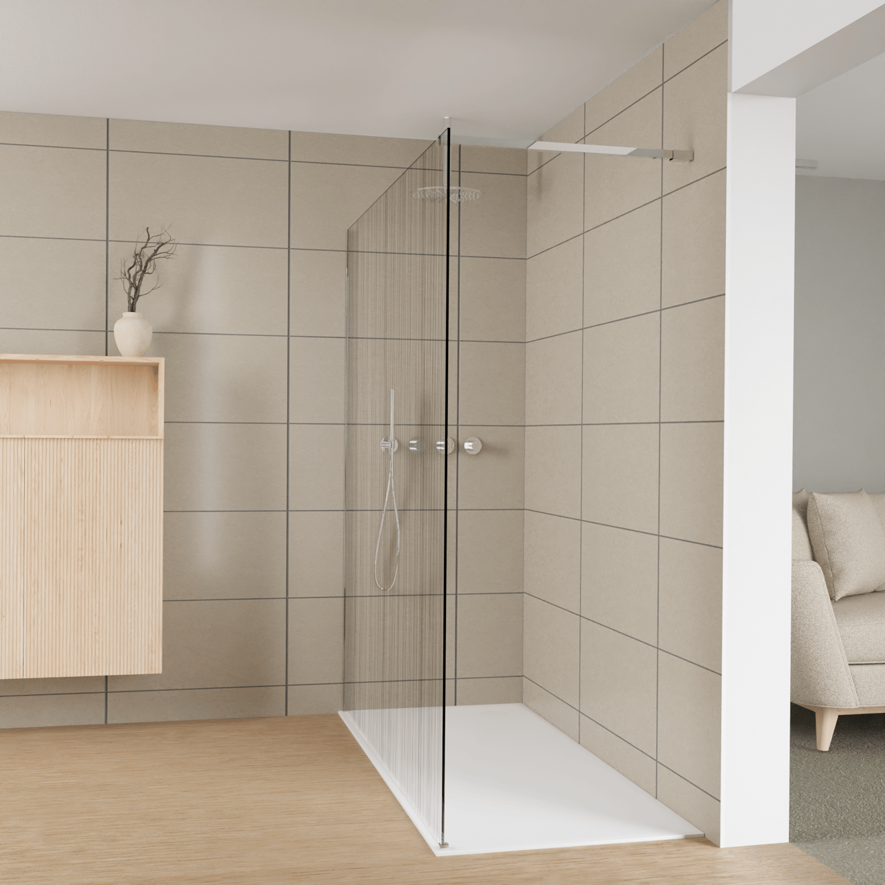 Balmani Modular douche à l'italienne: 180 x 200 cm, Mikado, avec coating, Profil Chrome brillant