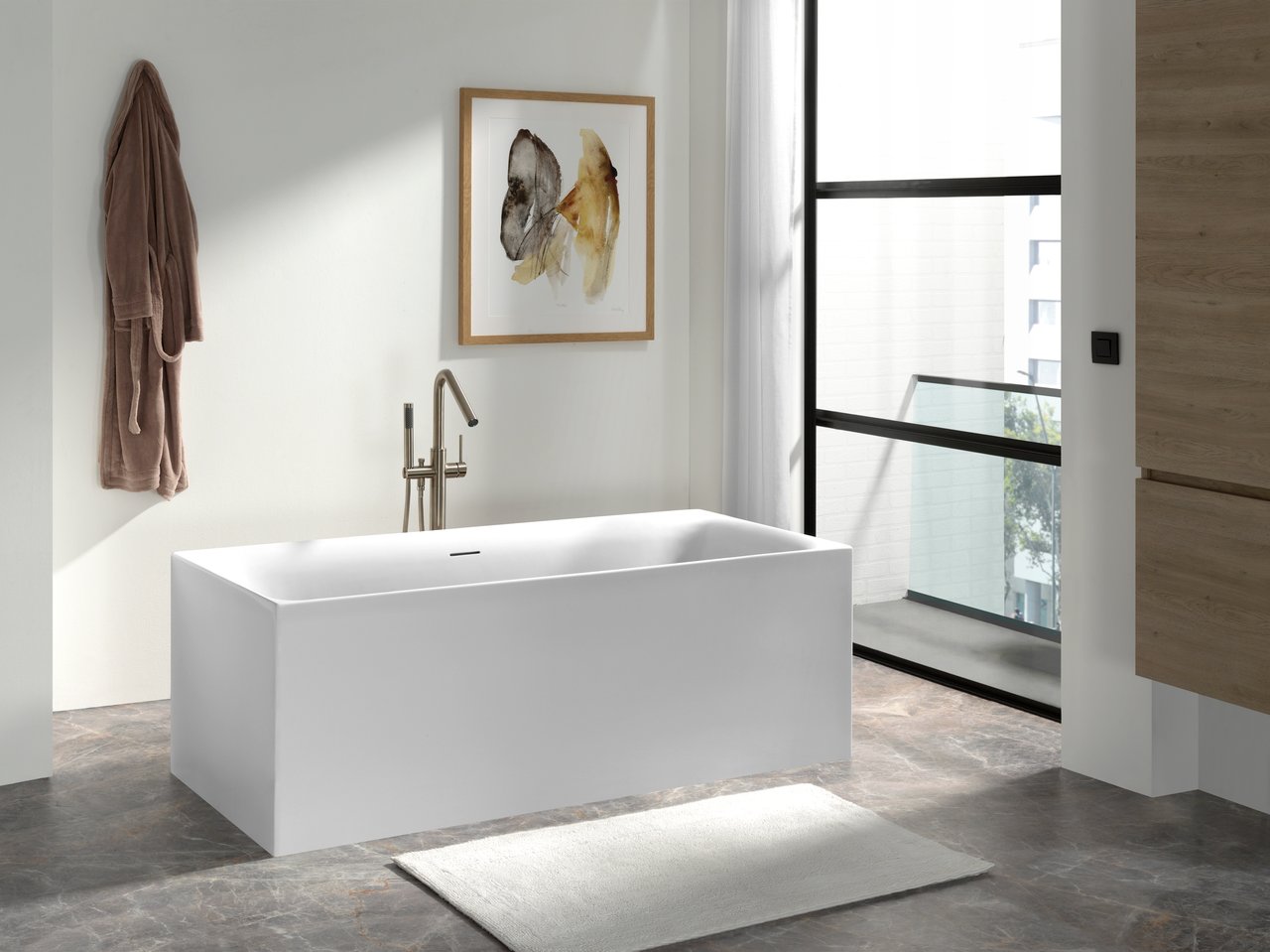 Luca Varess Saturnia rechteckig freistehende Badewanne 170 x 75 cm, Acryl weiß glänzend