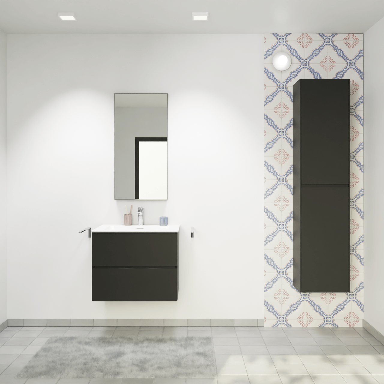 Storke Edge zwevend badmeubel 65 x 52 cm mat zwart met Mata enkele wastafel in solid surface mat wit