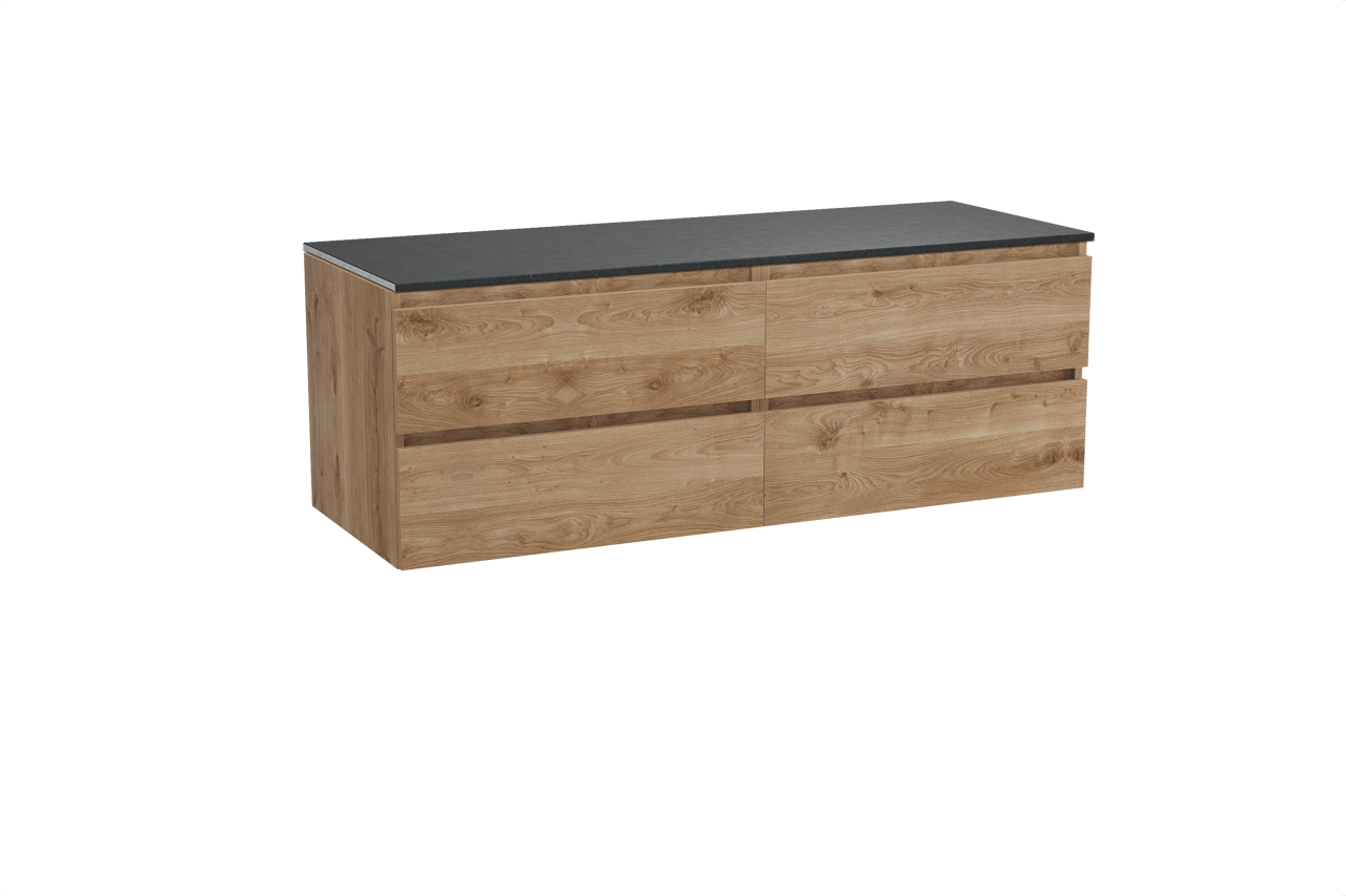 Balmani Lucida meuble salle de bains suspendu 150 x 55 cm chêne brut avec Stretto tablette simple ou double en granit noir