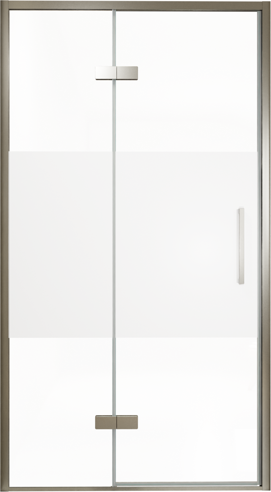 Balmani Senses Design porte pivotante à gauche 120 cm x 210 cm verre transparent avec bande matte, Profil Brushed GunMetal, coating inclus