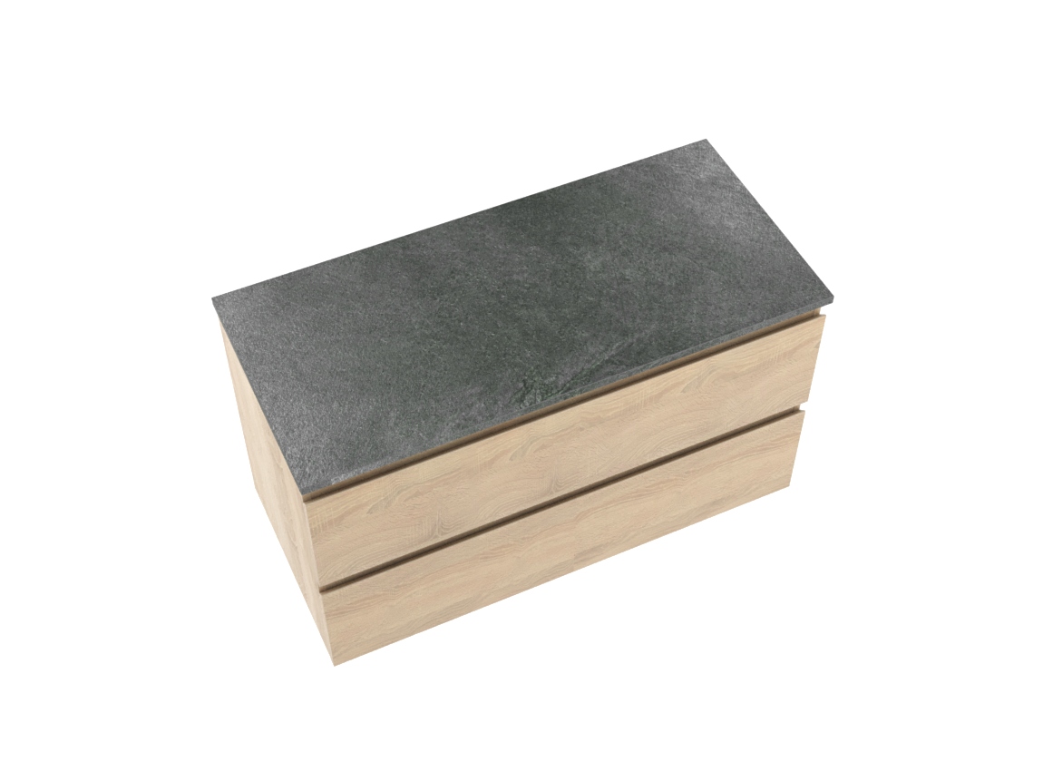 Linie Lado hängendes Möbelstück Set: 100 x 46 cm, Weiße Eiche, mit Lado Einzel- oder Doppel Waschtischplatte, Melamin Schiefergrau