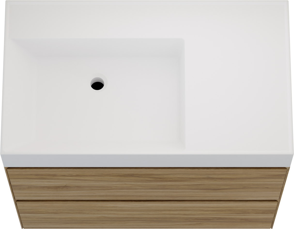 Balmani Mitra Compact meuble salle de bains suspendu 80 x 46 cm chêne sauvage avec Argila vasque asymétrique gauche en marbre composite blanc mat