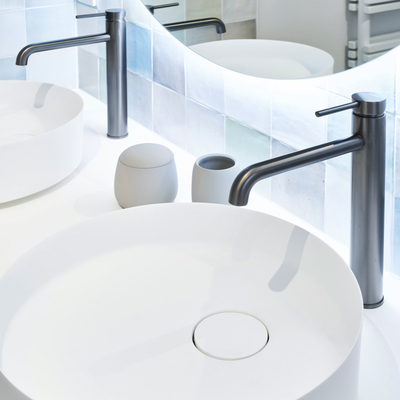 Blaufoss Round robinet de lavabo réhaussé GunMetal brossé