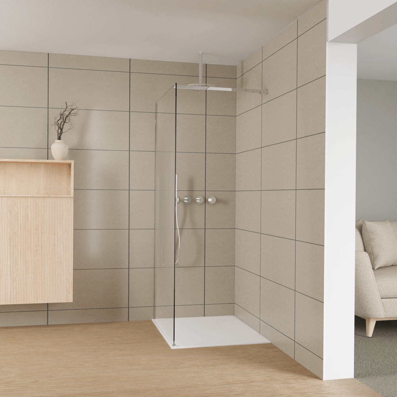 Balmani Modular douche à l'italienne: 100 x 200 cm, Permafrost, avec coating, Profil Chrome brillant