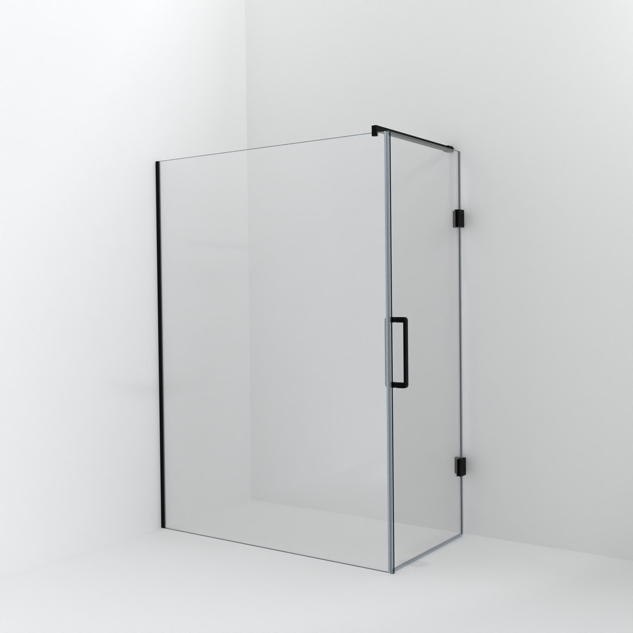 Balmani Modular douche à l'italienne avec porte: 150 x 200 cm avec porte 80 cm, Verre transparent, Profil Noir mat
