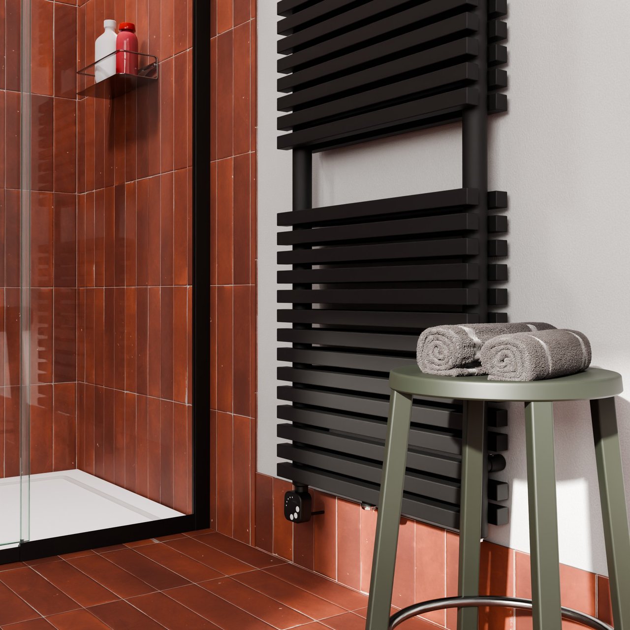 Vipera Vesuvio dubbele handdoekradiator 50 x 180 cm elektrische verwarming mat zwart zij- en middenaansluiting 1.500W, weerstand inbegrepen