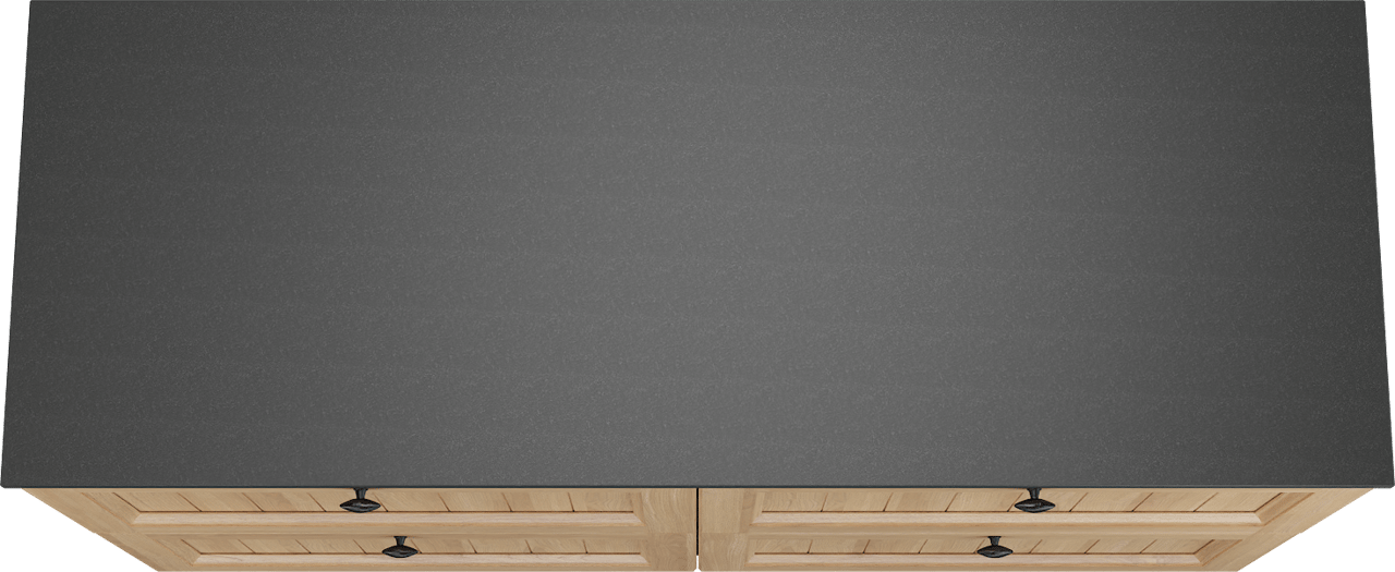 Balmani Lemon freistehendes Möbelstück Set: 150 x 55 cm, Naturbelassene Eiche Furnier, mit Stretto Einzel- oder Doppel Waschtischplatte, Schwarzes Granit