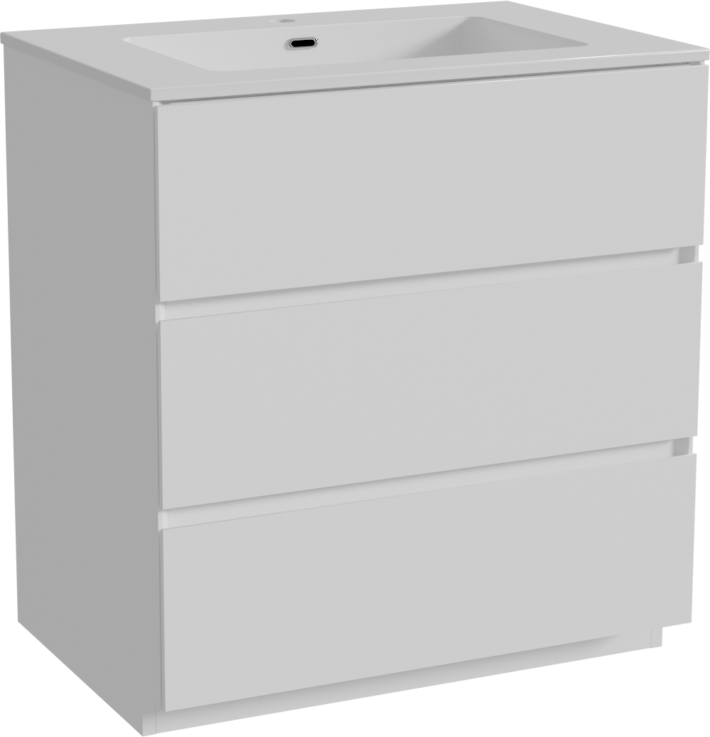 Storke Edge freistehendes Möbelstück Set: 75 x 52 cm, Weiß matt, mit Diva Einzelwaschtisch, Marmorkomposit Weiß glänzend